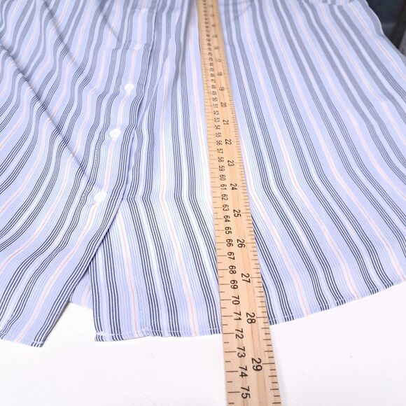 Tahari Women Plus 1x Top Blue & White Striped Long Sleeve Blouse Button Down - Picture 7 of 8